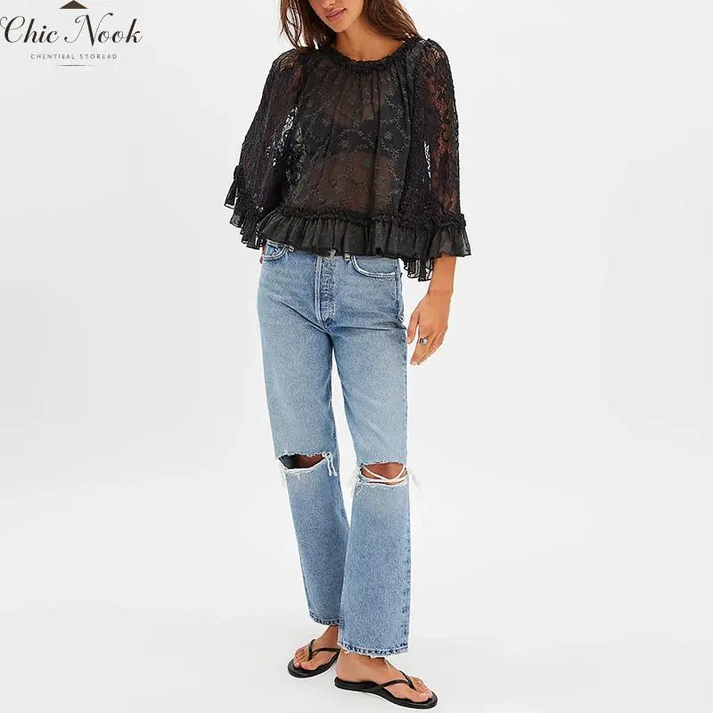 💕💕Women's Summer Lace T-Shirt with Flared Sleeves