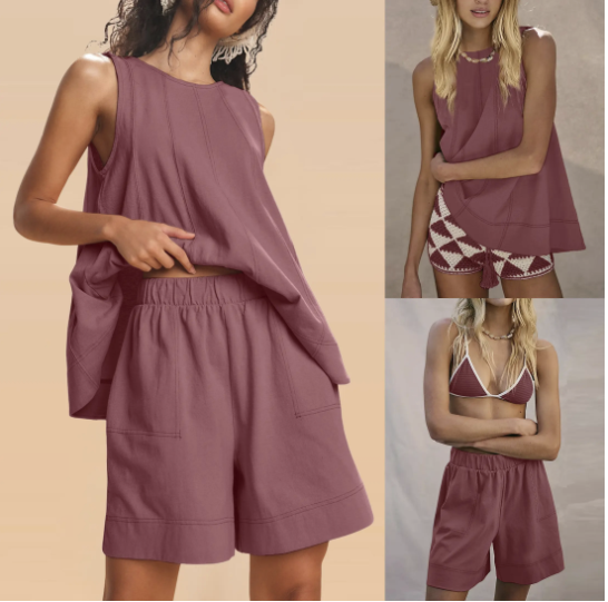 💕💕50% OFF🔥Women's Cotton Two Piece Outfit - A-Line Tank & High-Waist Shorts