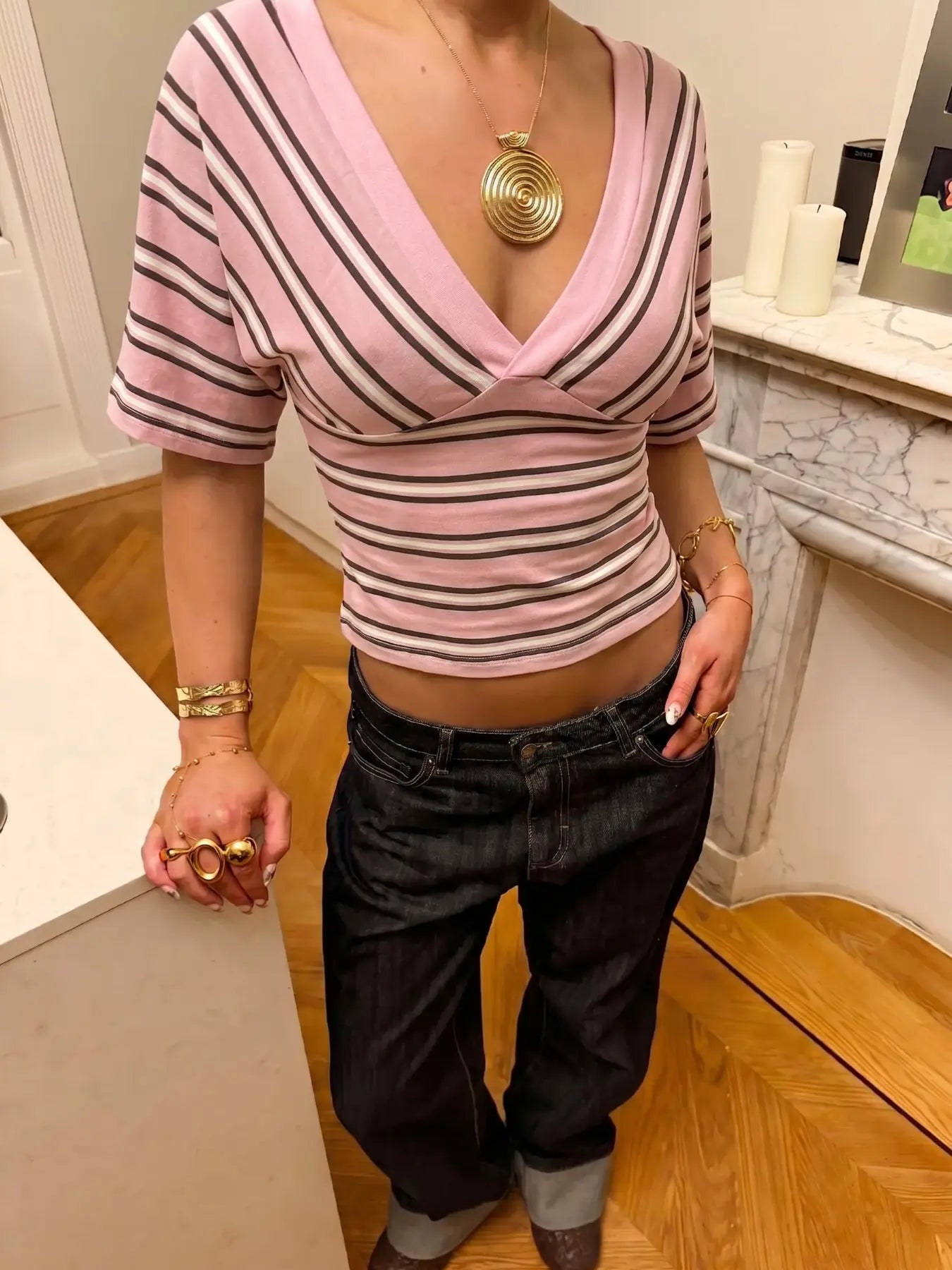 💕💕50% OFF🔥Striped V-Neck Wrap Top for Stylish Y2K Look