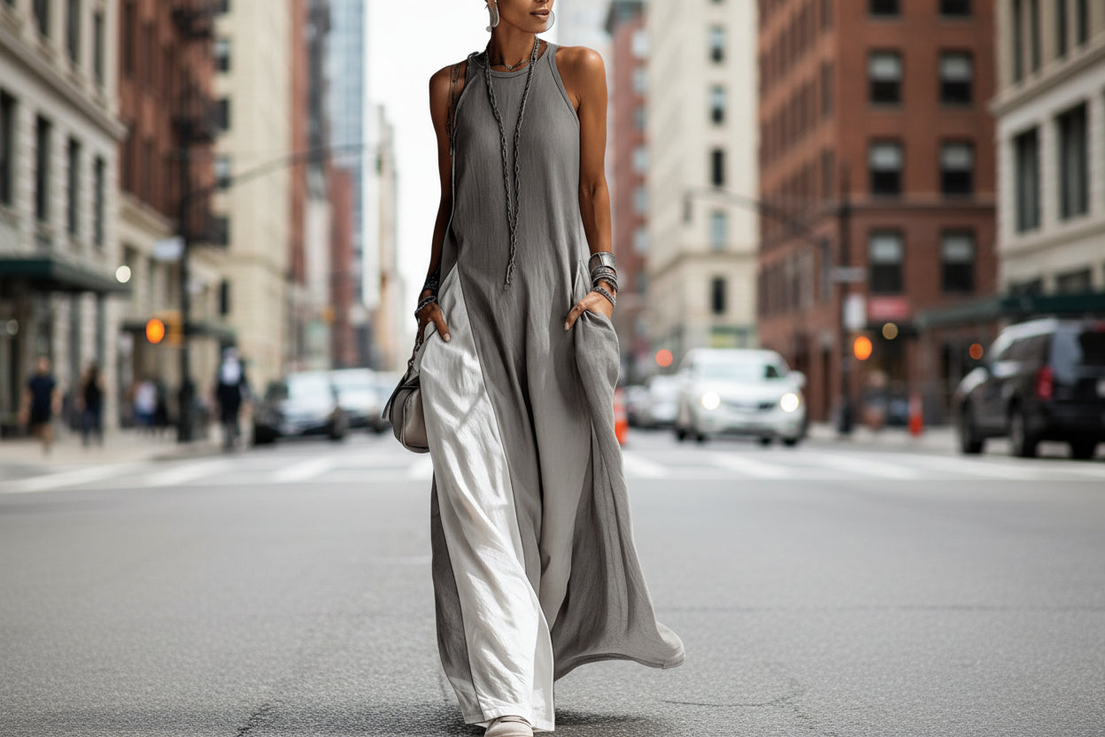💕💕Women's Sleeveless Off-Shoulder Loose Maxi Dress with Pockets