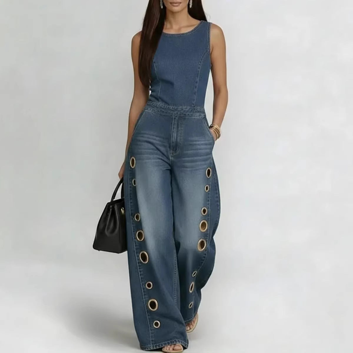 💕💕Women’s High-Waisted Sleeveless Denim Jumpsuit