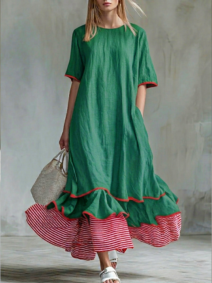 Last Day ⏰ 49% OFF Casual Patchwork Red Striped Short-sleeved Dress