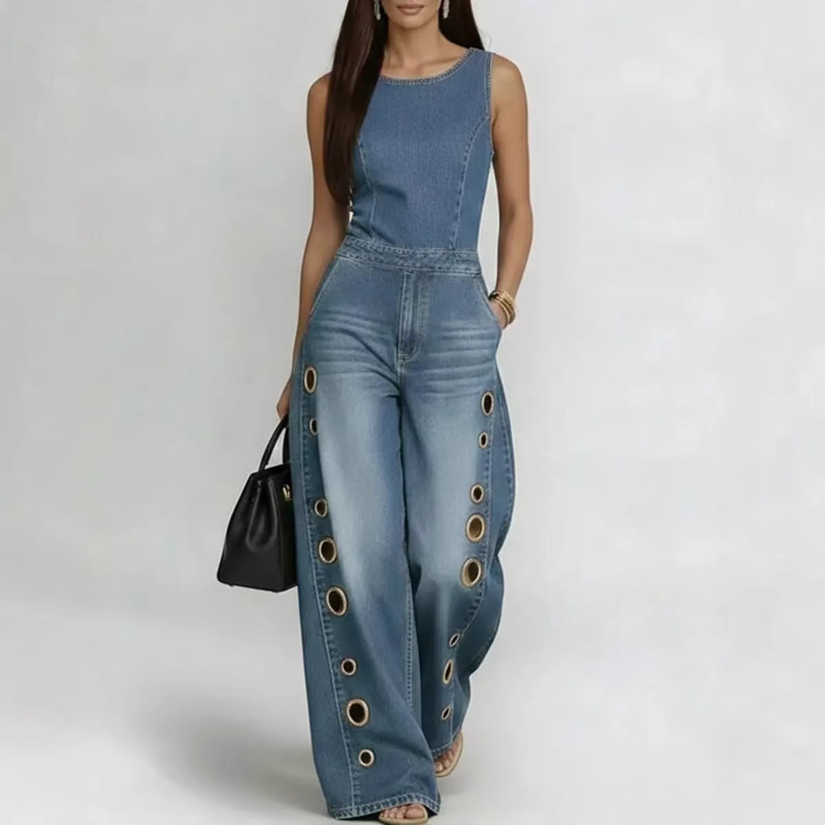 💕💕Women’s High-Waisted Sleeveless Denim Jumpsuit