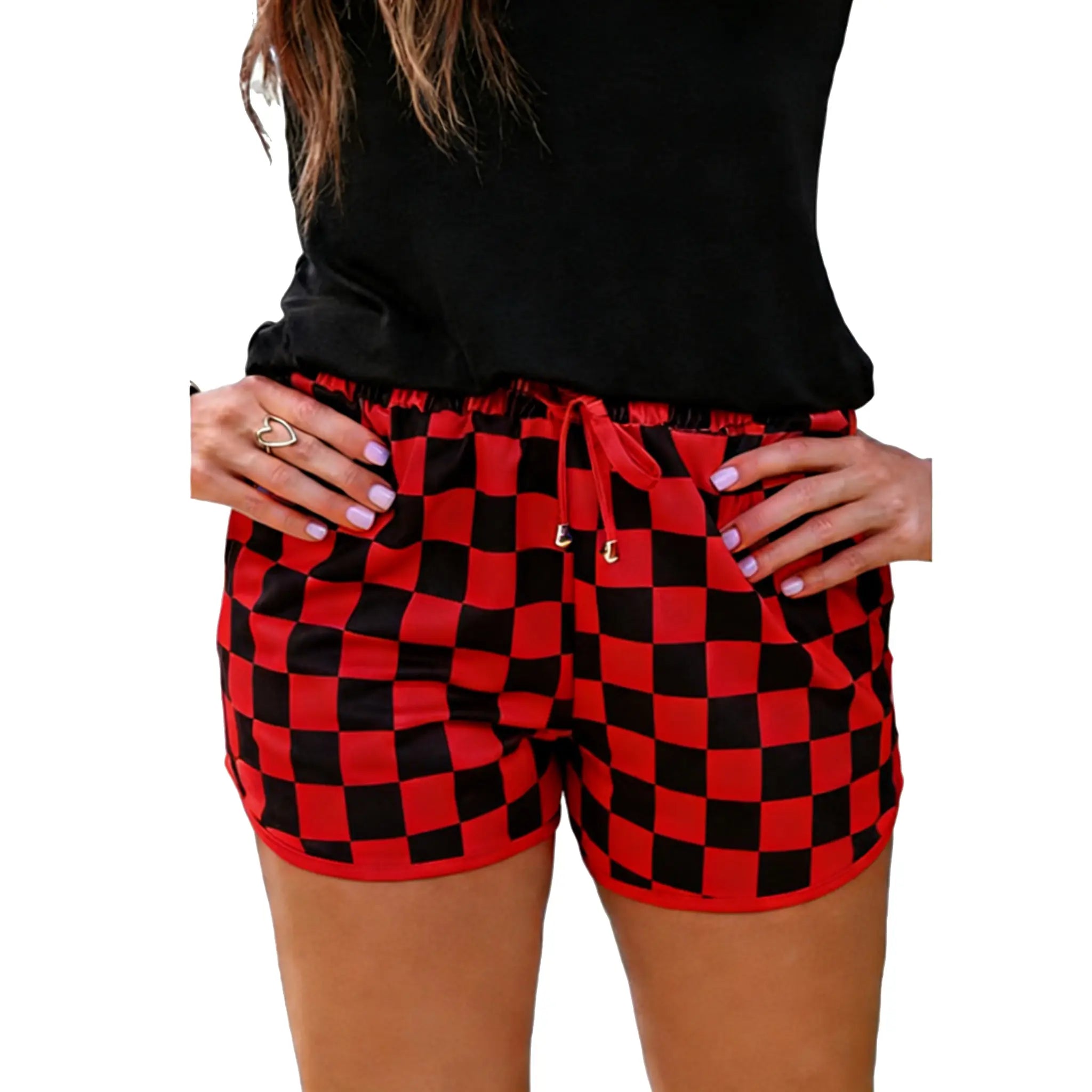 Last Day Save 49% ⏰🎉Znacicc Women's Checkered Drawstring Casual Shorts