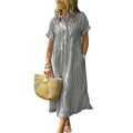 Last Day ⏰ 49% OFF ✨Chouyatou Women's Loose Midi Striped Shirt Dress