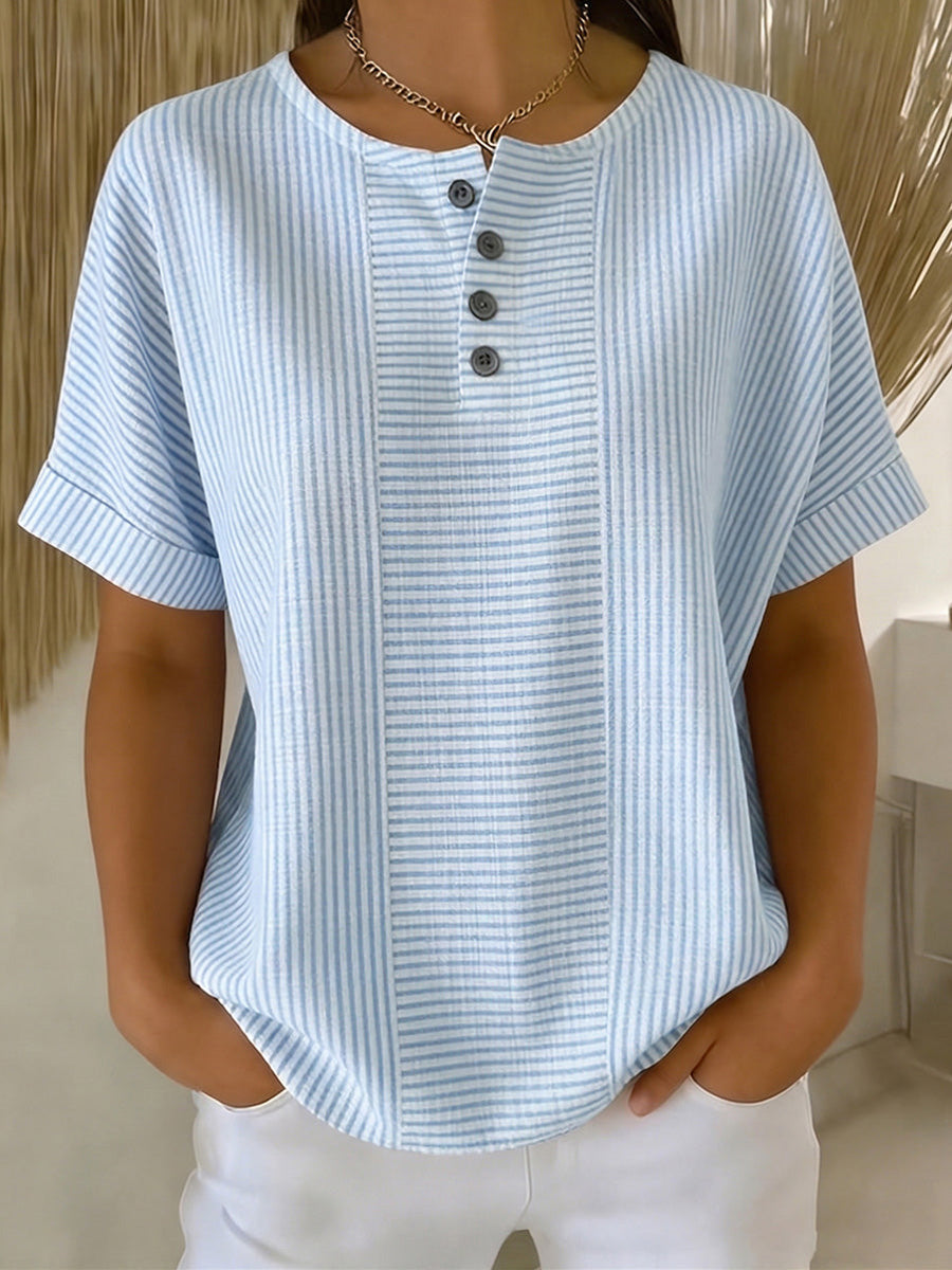 New Arrivals🔥 Women's Artistic Cut Striped Cotton Linen Shirt Blouse