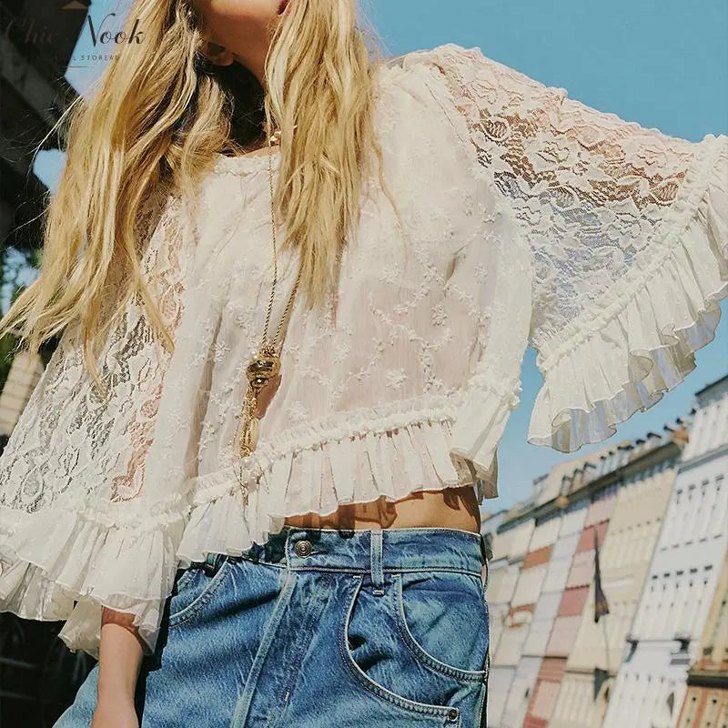 💕💕Women's Summer Lace T-Shirt with Flared Sleeves