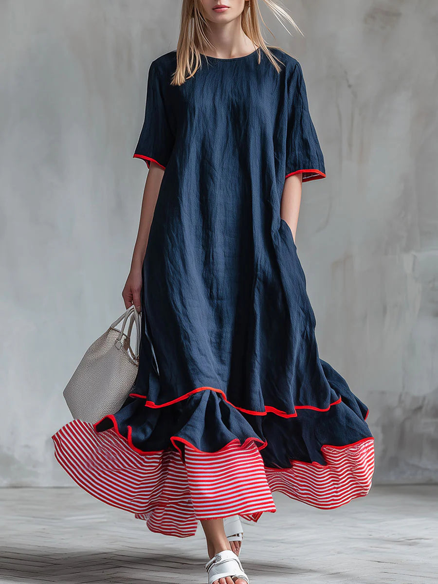 Last Day ⏰ 49% OFF Casual Patchwork Red Striped Short-sleeved Dress