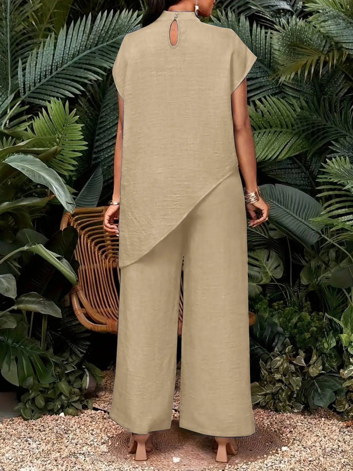 💕💕Hot Sale💥 Summer Women Asymmetrical Top + Wide Leg Pants 2Pcs Suit