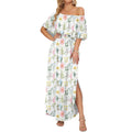 Women's Off The Shoulder Dress 👗Wedding Guest Dress ❤️Summer Casual Long Ruffle Party Side Split Beach Maxi Dresses with Pockets