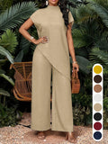 💕💕Hot Sale💥 Summer Women Asymmetrical Top + Wide Leg Pants 2Pcs Suit