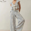 💕💕Women Tie Up Pajamas Lounge Set - Floral Tops & Pants