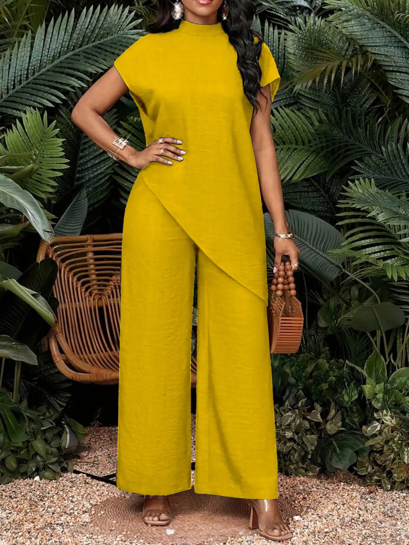 💕💕Hot Sale💥 Summer Women Asymmetrical Top + Wide Leg Pants 2Pcs Suit