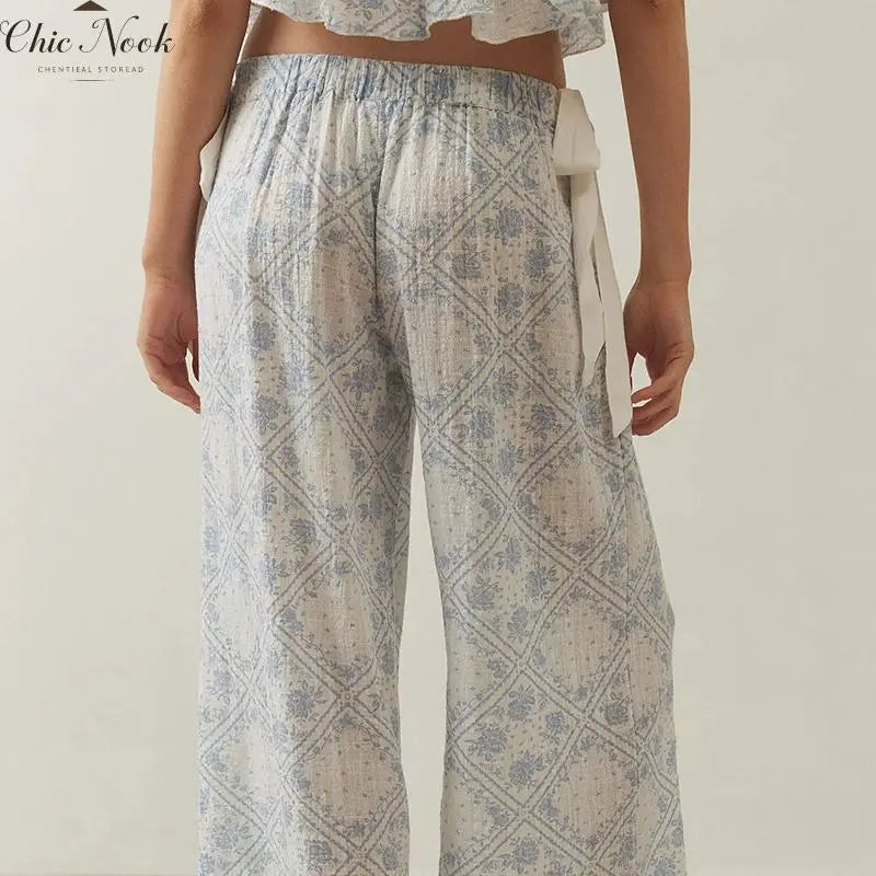 💕💕Women Tie Up Pajamas Lounge Set - Floral Tops & Pants
