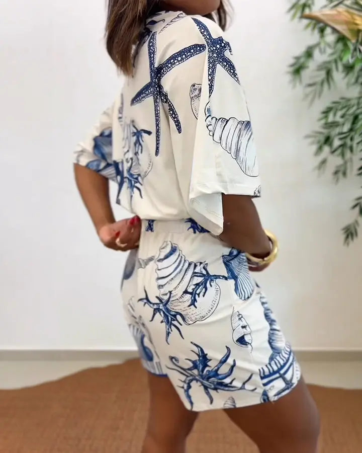 Sale 🎉 Seashell Print V-Neck Wrap Romper   Mermaidcore Vacation Wear 🌴