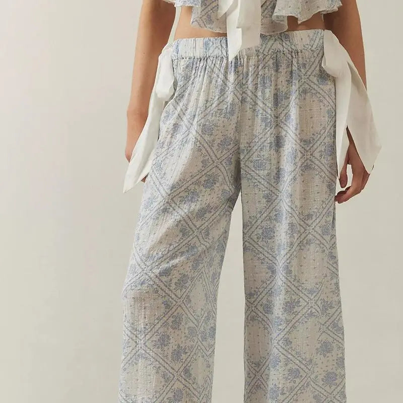 💕💕Women Tie Up Pajamas Lounge Set - Floral Tops & Pants