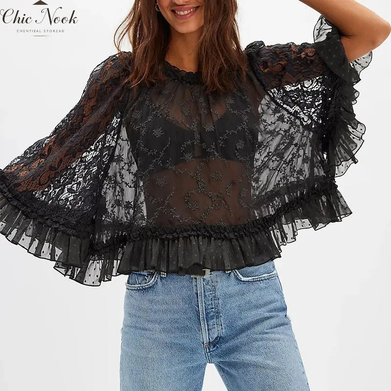 💕💕Women's Summer Lace T-Shirt with Flared Sleeves