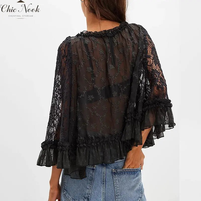 💕💕Women's Summer Lace T-Shirt with Flared Sleeves