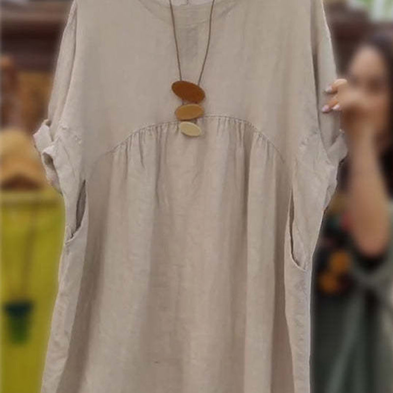 💕💕Last Day Sale 49% Off💃Women's Casual Loose Round Neck Solid Color Dress with 3/4 Sleeves & Pockets