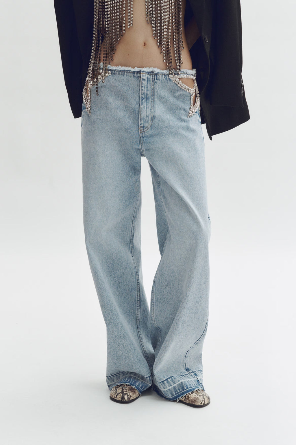 💕💕Rhinestone Cutout Wide Leg Jeans