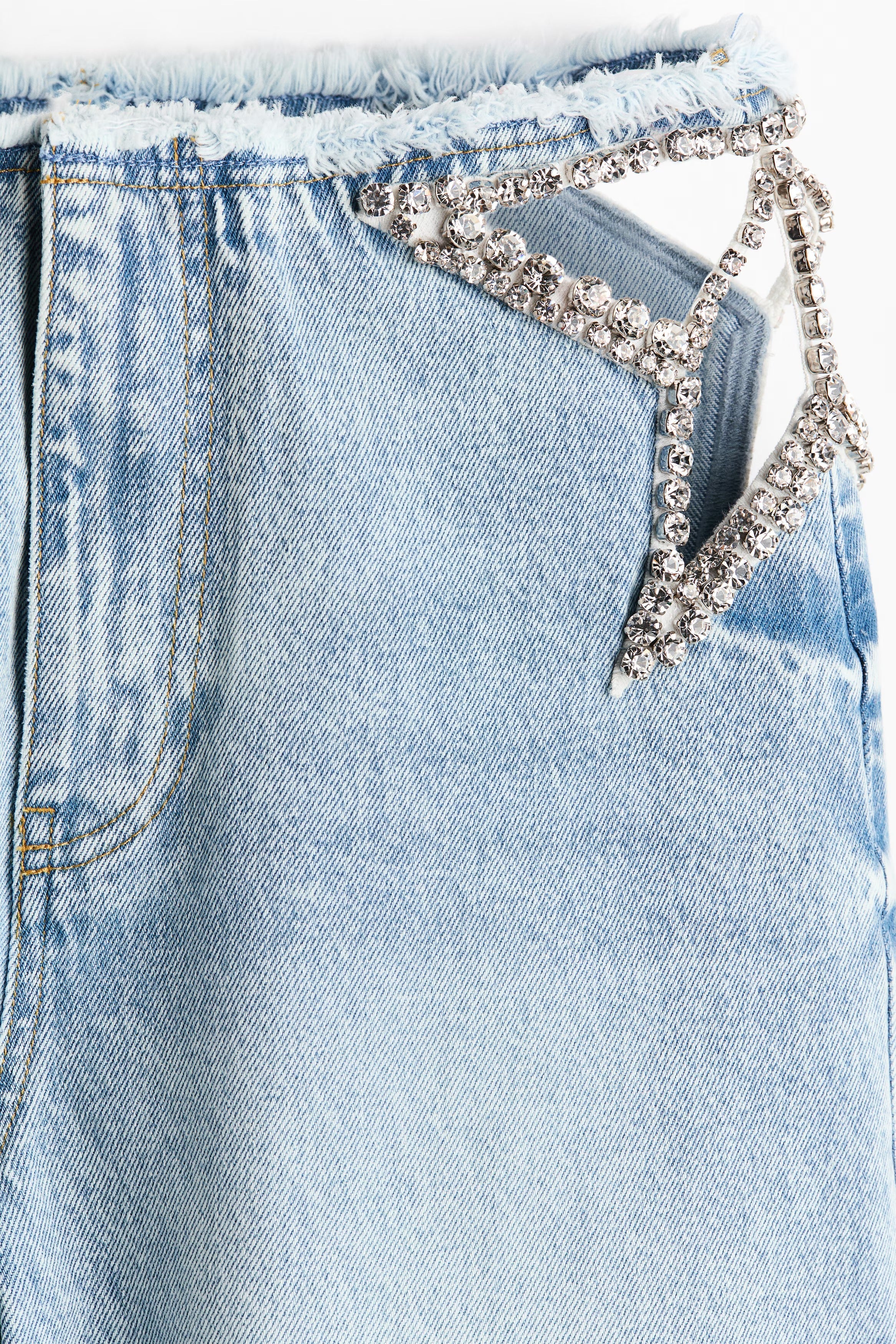 💕💕Rhinestone Cutout Wide Leg Jeans