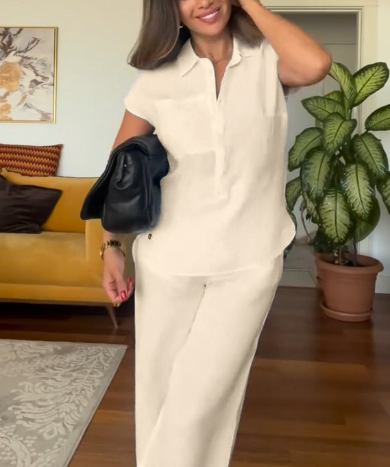 🌷Last day 50%OFF🔥Women's Summer Linen Casual Shirt Wide-Leg Pants Two-Piece Suit(Buy 2 Free Shipping)