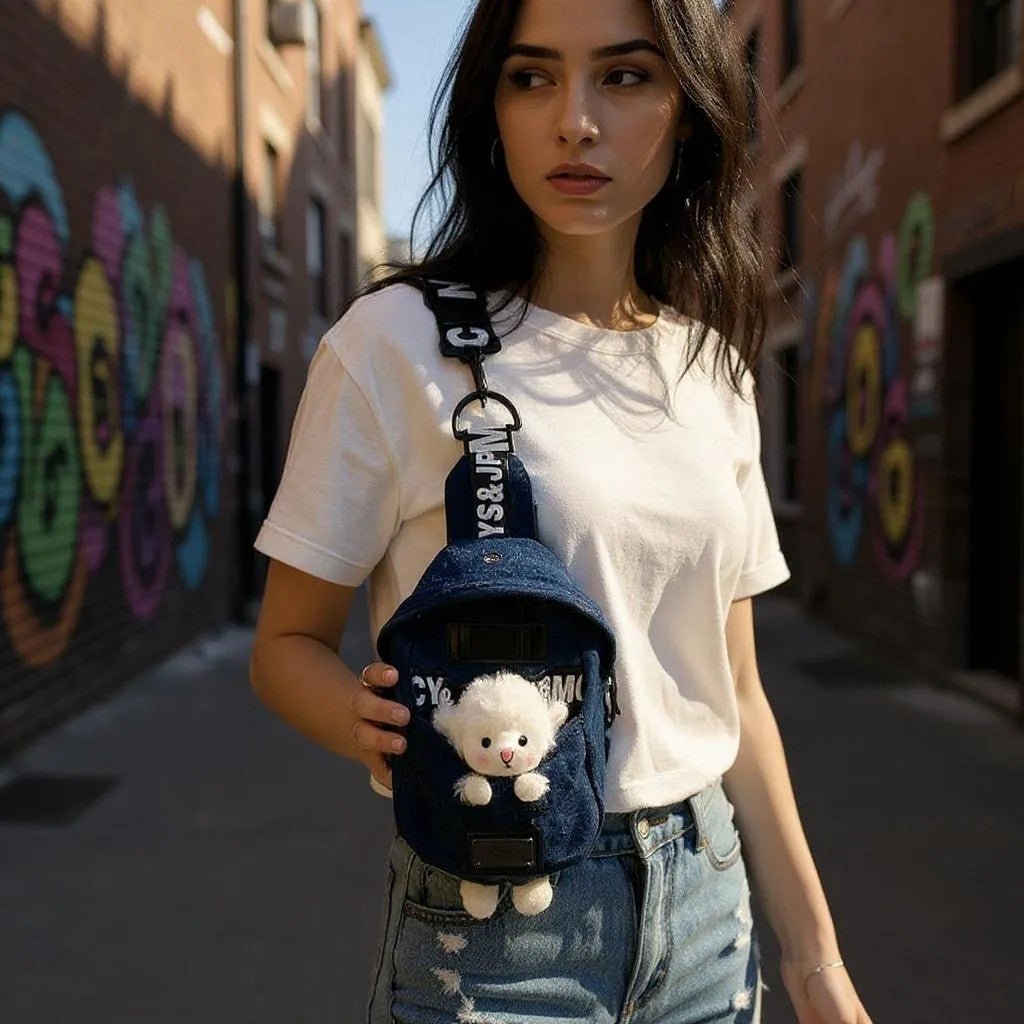 Last Day ⏰ 49% OFF Mini Denim Crossbody Sling Bag with Animal Charm Adjustable Strap