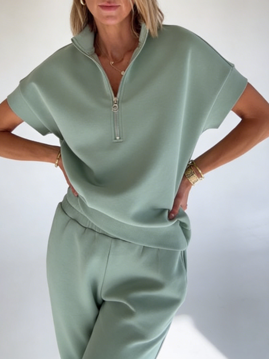💝💝Cozy Travel Stand-collar Zip Sweatshirt & Pants Two-piece Set
