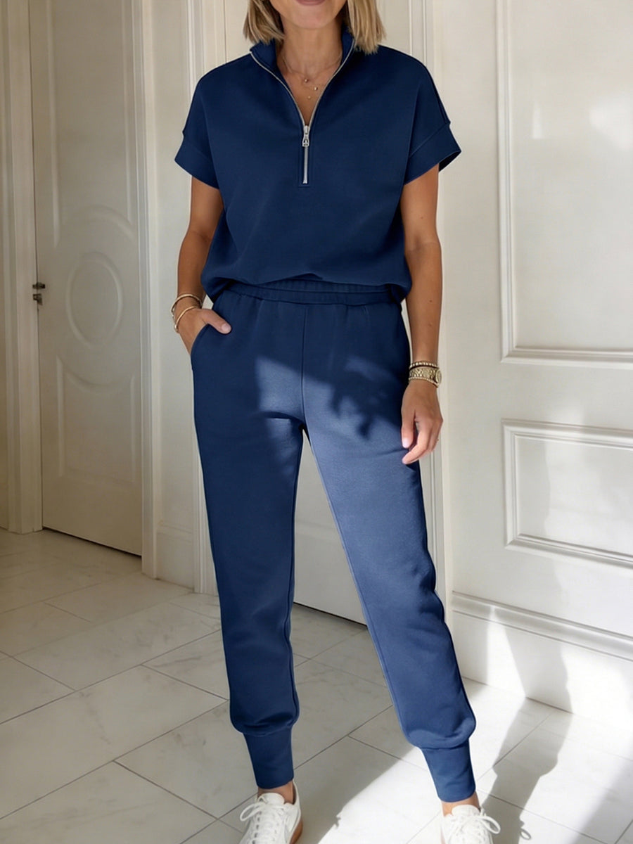 💝💝Cozy Travel Stand-collar Zip Sweatshirt & Pants Two-piece Set