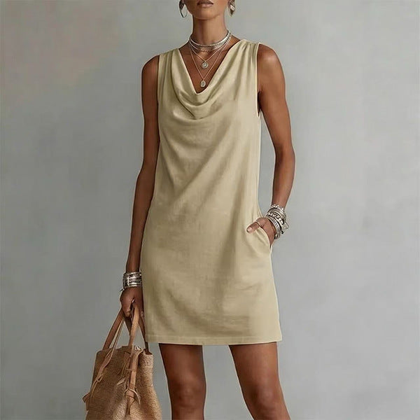 🌷Draped-neck sleeveless pure cotton dress