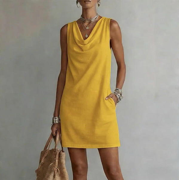 🌷Draped-neck sleeveless pure cotton dress