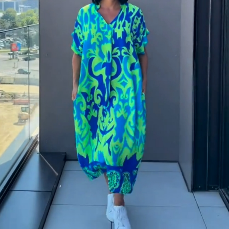 ✨Women's Printed V - Neck Casual Elegant Dress(🔥50% OFF)
