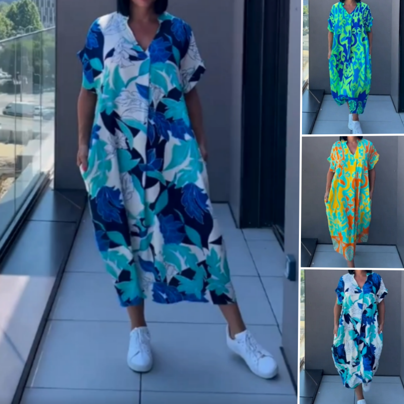 ✨Women's Printed V - Neck Casual Elegant Dress(🔥50% OFF)