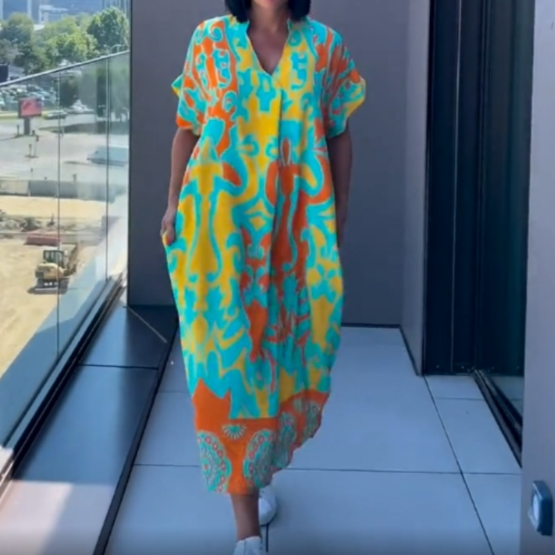 ✨Women's Printed V - Neck Casual Elegant Dress(🔥50% OFF)