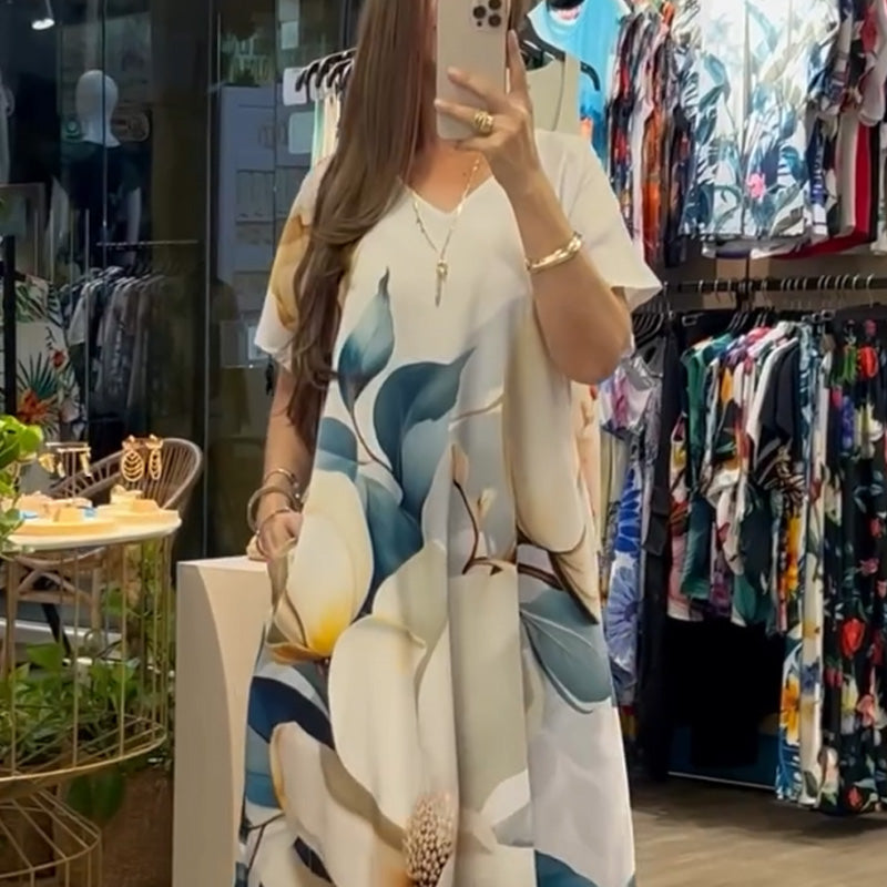 🌴Summer Specials🌴Women's Loose Casual V-Neck Printed Short Sleeve Dresses