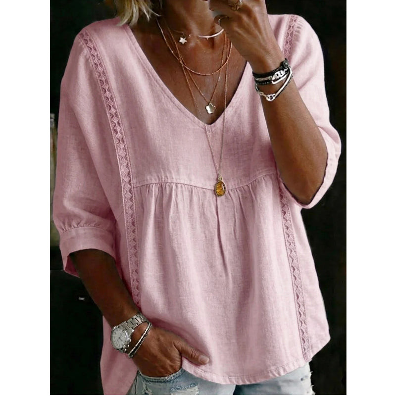 🔥50% OFF🔥Women's Casual V-Neck Lace Trim Top