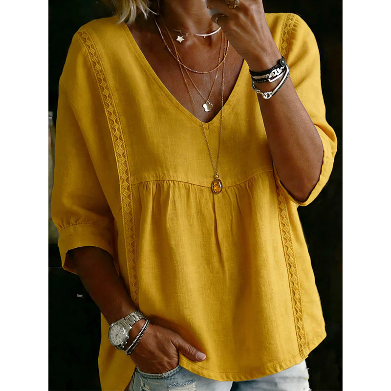 🔥50% OFF🔥Women's Casual V-Neck Lace Trim Top