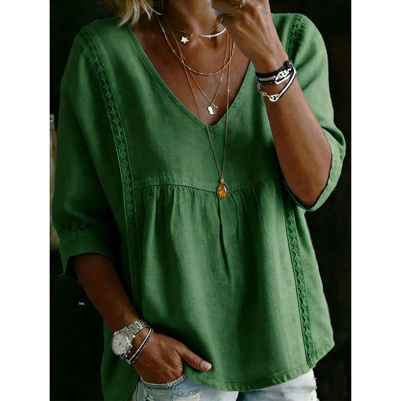 🔥50% OFF🔥Women's Casual V-Neck Lace Trim Top