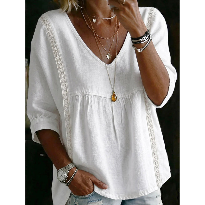 🔥50% OFF🔥Women's Casual V-Neck Lace Trim Top