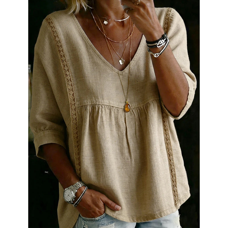 🔥50% OFF🔥Women's Casual V-Neck Lace Trim Top