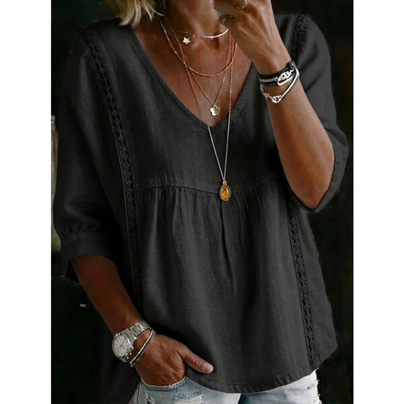 🔥50% OFF🔥Women's Casual V-Neck Lace Trim Top