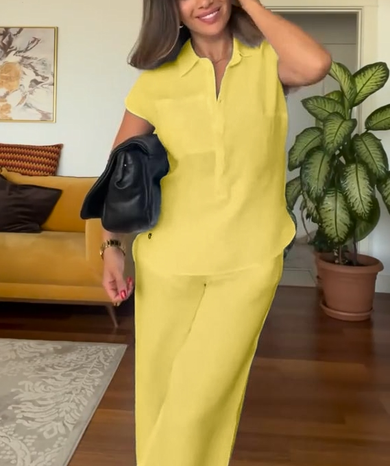 🌷Last day 50%OFF🔥Women's Summer Linen Casual Shirt Wide-Leg Pants Two-Piece Suit(Buy 2 Free Shipping)